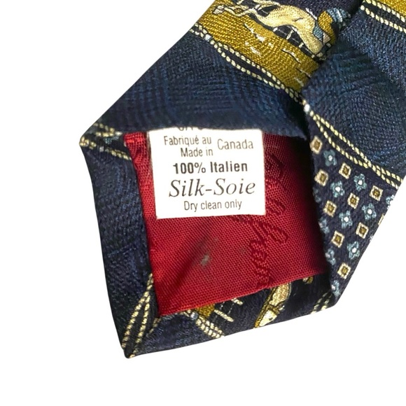 POLIFRONI Milano Men 100% Silk Tie Equestrian Horse/Jockey Blue Made In Canada - Picture 3 of 5